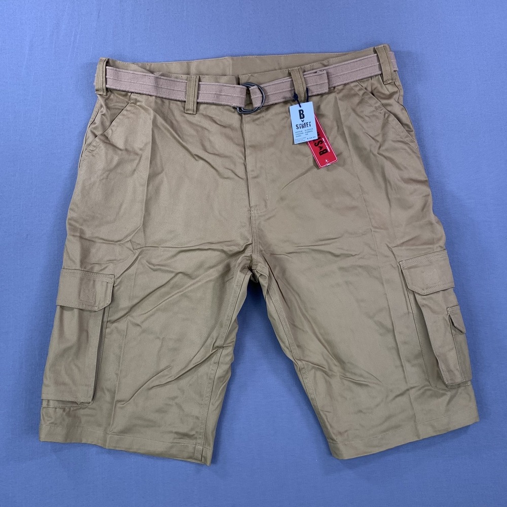 NEW B‎ Street Cargo Shorts Mens 44 Camel Tan Utility Belted Pockets Outdoor Y2K